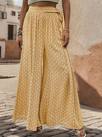 Thumbnail for Women's Lace-Up High-Waisted Casual Printed Wide Leg Pants