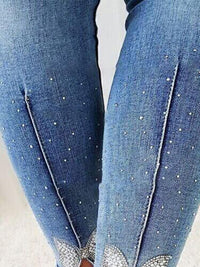 Thumbnail for Women's Light Wash Beaded Denim Skinny Jeans