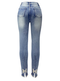 Thumbnail for Women's Light Wash Beaded Denim Skinny Jeans