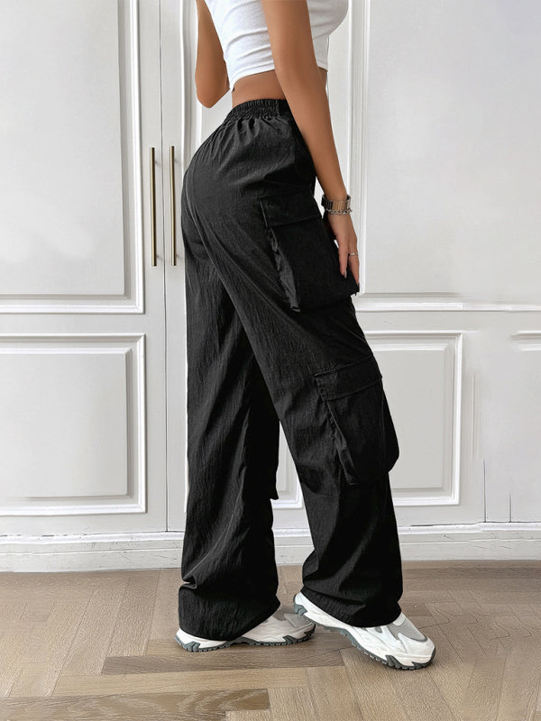 Women's Casual Solid Color Multi-Pocket Pants
