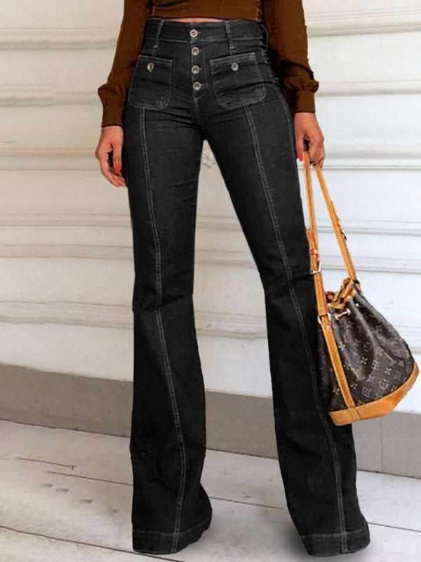 Women's Stretch Spliced High Waist Flared Denim Jeans