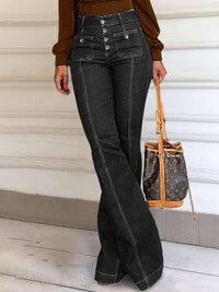 Thumbnail for Women's Stretch Spliced High Waist Flared Denim Jeans