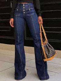 Thumbnail for Women's Stretch Spliced High Waist Flared Denim Jeans