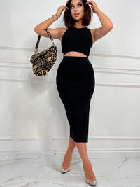 Thumbnail for Women's Full Size Solid Color Crop Top Slim Fit Slit Skirt Set
