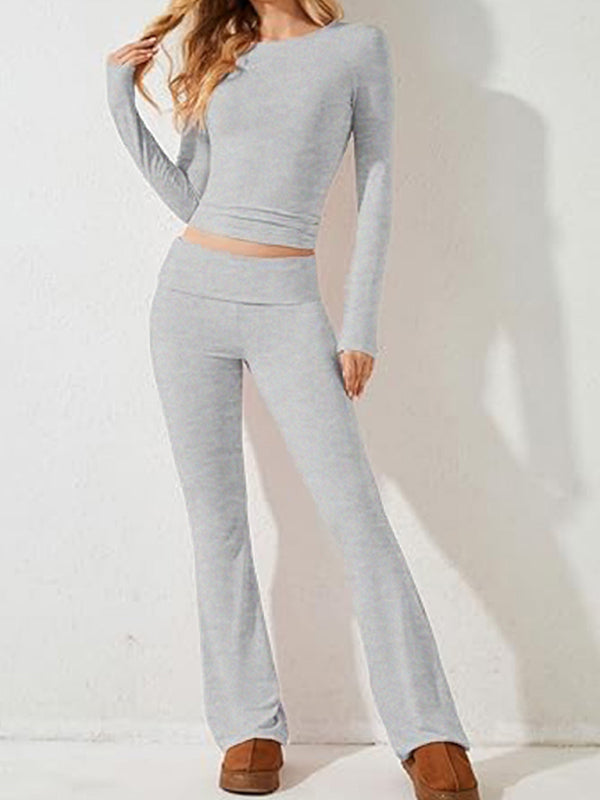 Women's Casual Solid Color Fashion Slim Long Sleeve Set