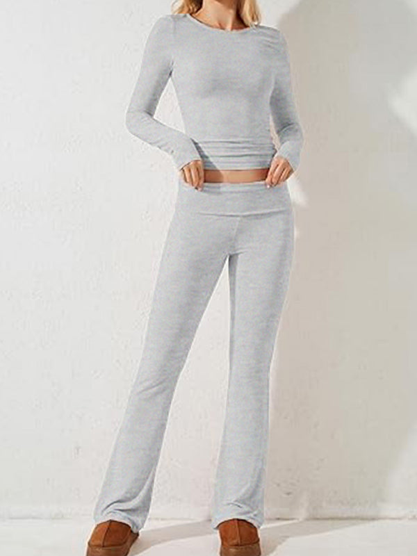 Women's Casual Solid Color Fashion Slim Long Sleeve Set