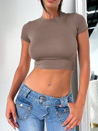 Thumbnail for Women's solid color slim fit cropped short-sleeved top