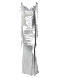Thumbnail for Women's Metalic Fishtail Open Back Dress