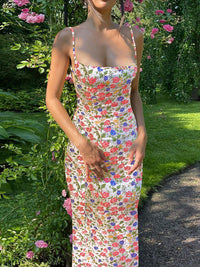 Thumbnail for Women's Slim Floral Open Back Dress