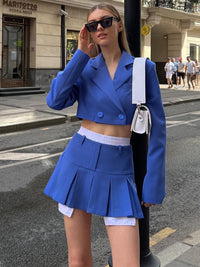 Thumbnail for Women's Cropped Blazer and Mini Skirt Set