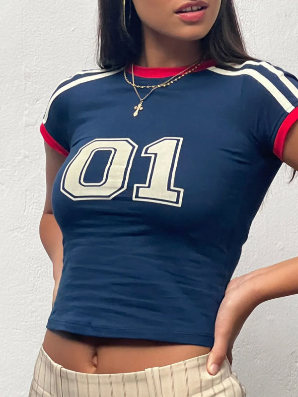 Women's #1 Cropped Contrast T-Shirt Top