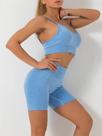 Thumbnail for Solid Color Seamless Cami Sports Bra & Shorts Set