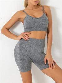 Thumbnail for Solid Color Seamless Cami Sports Bra & Shorts Set