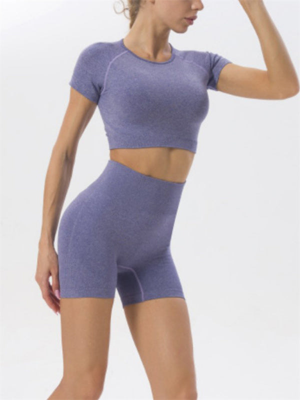 Solid Color Dry Fit Seamless Yoga Shorts Set