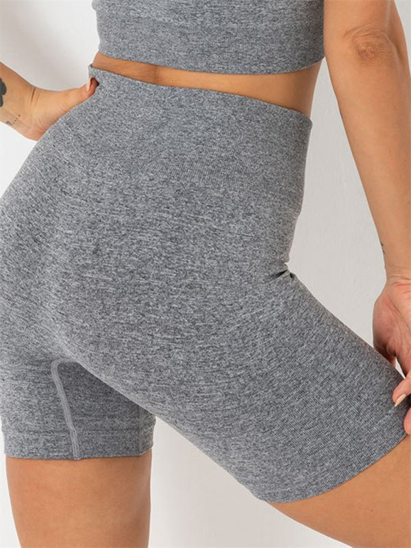 Solid Color Dry Fit Seamless Yoga Shorts Set