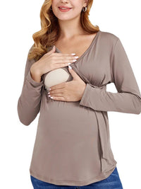 Thumbnail for Tie Front Long Sleeve Maternity Nursing Shirt