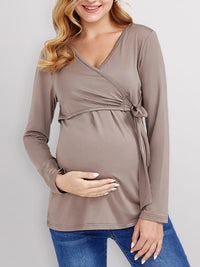 Thumbnail for Tie Front Long Sleeve Maternity Nursing Shirt