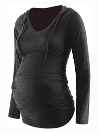Thumbnail for Maternity solid color hooded pocket long-sleeved T-shirt