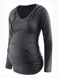 Thumbnail for Maternity solid color hooded pocket long-sleeved T-shirt