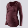 Maternity solid color hooded pocket long-sleeved T-shirt