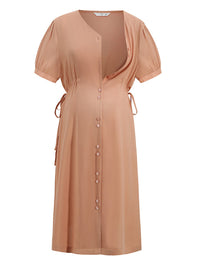 Thumbnail for Maternity Drawstring Waist Short Sleeve Button Dress
