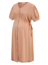 Thumbnail for Maternity Drawstring Waist Short Sleeve Button Dress
