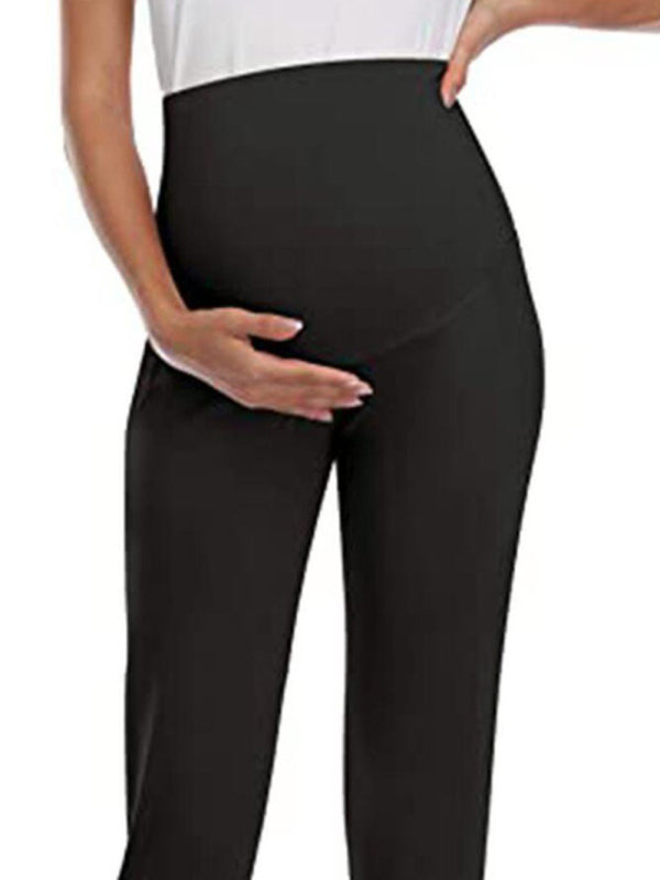 Maternity Solid Color Casual Pocket Wide Support Waist Joggers