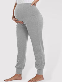 Thumbnail for Maternity Solid Color Casual Pocket Wide Support Waist Joggers