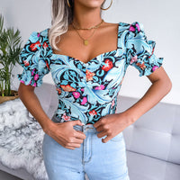 Thumbnail for Square Neck Floral Chiffon Top