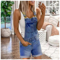 Thumbnail for Stone Washed Denim Short Overalls