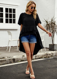 Thumbnail for High-Low Ruffle Short Sleeve Top